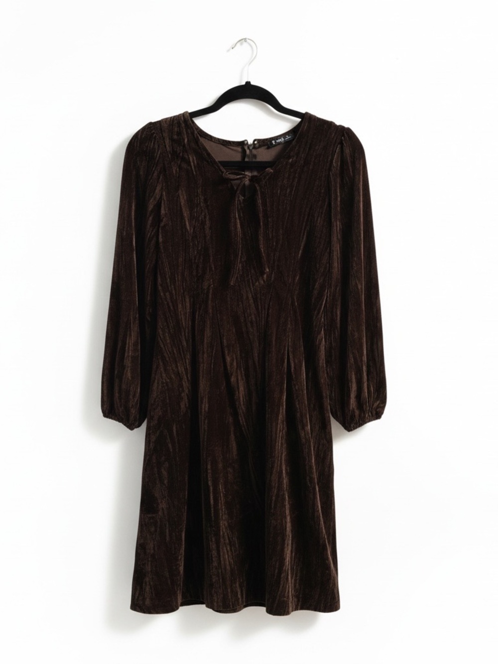 Very J Black Velvet Long-Sleeve Tie-Neck Dress Womens Size Small